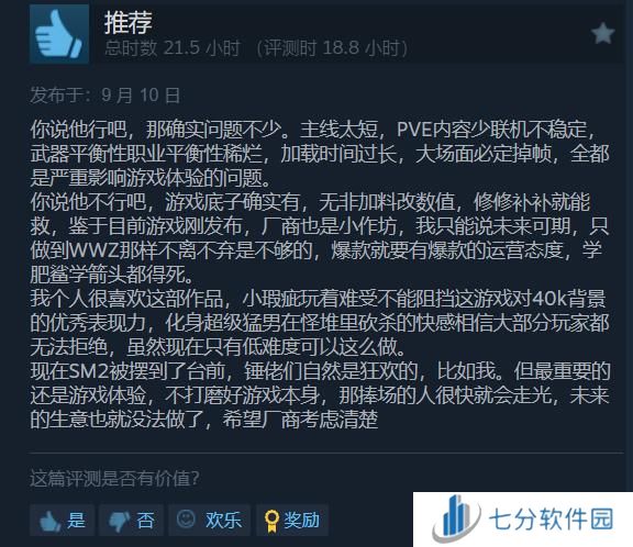 《战锤40K：星际战士2》在Steam上好评率下降，现为“多半好评”